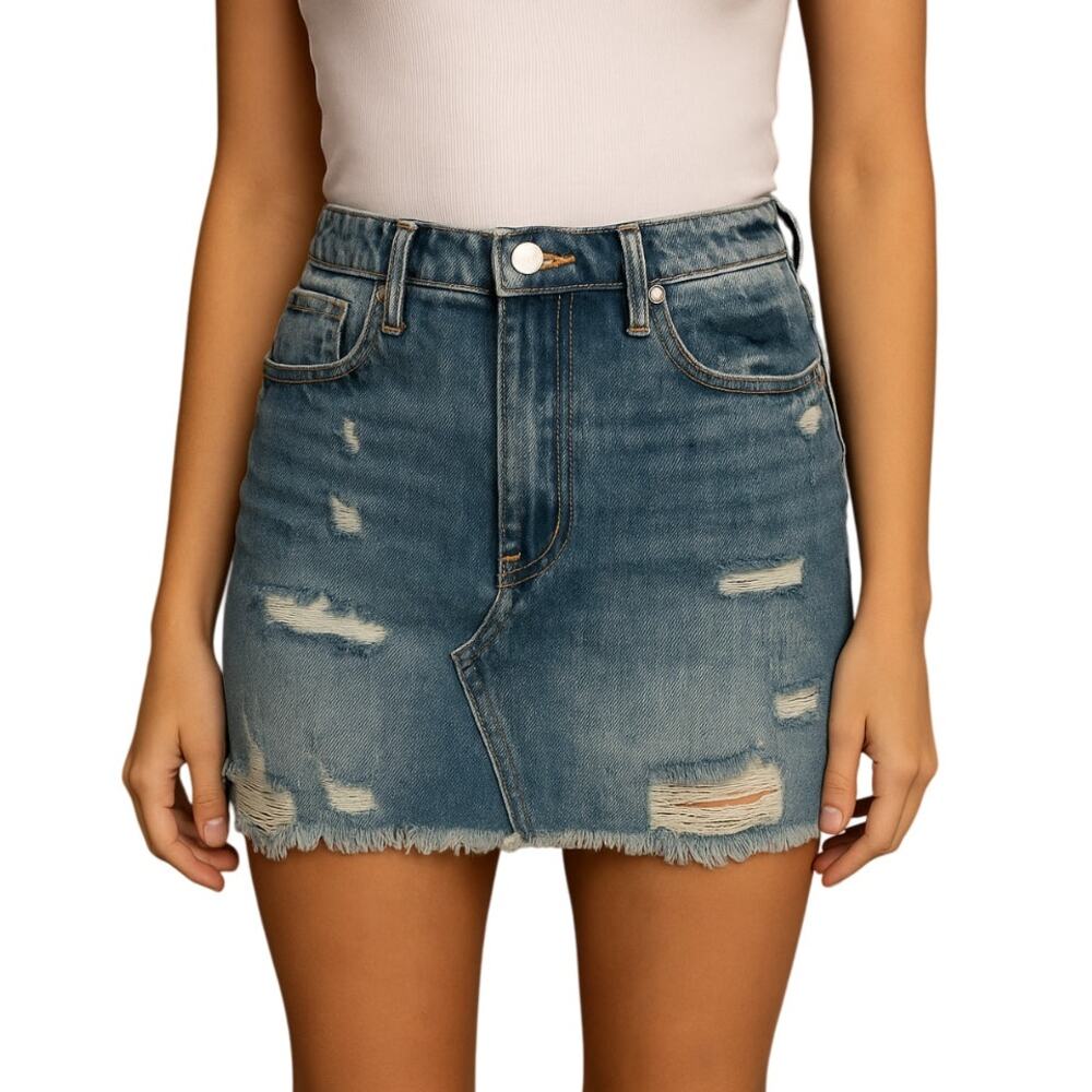 Blank NYC Eye Opener Blue Denim Frayed Mini Skirt Distressed NWT Size 28